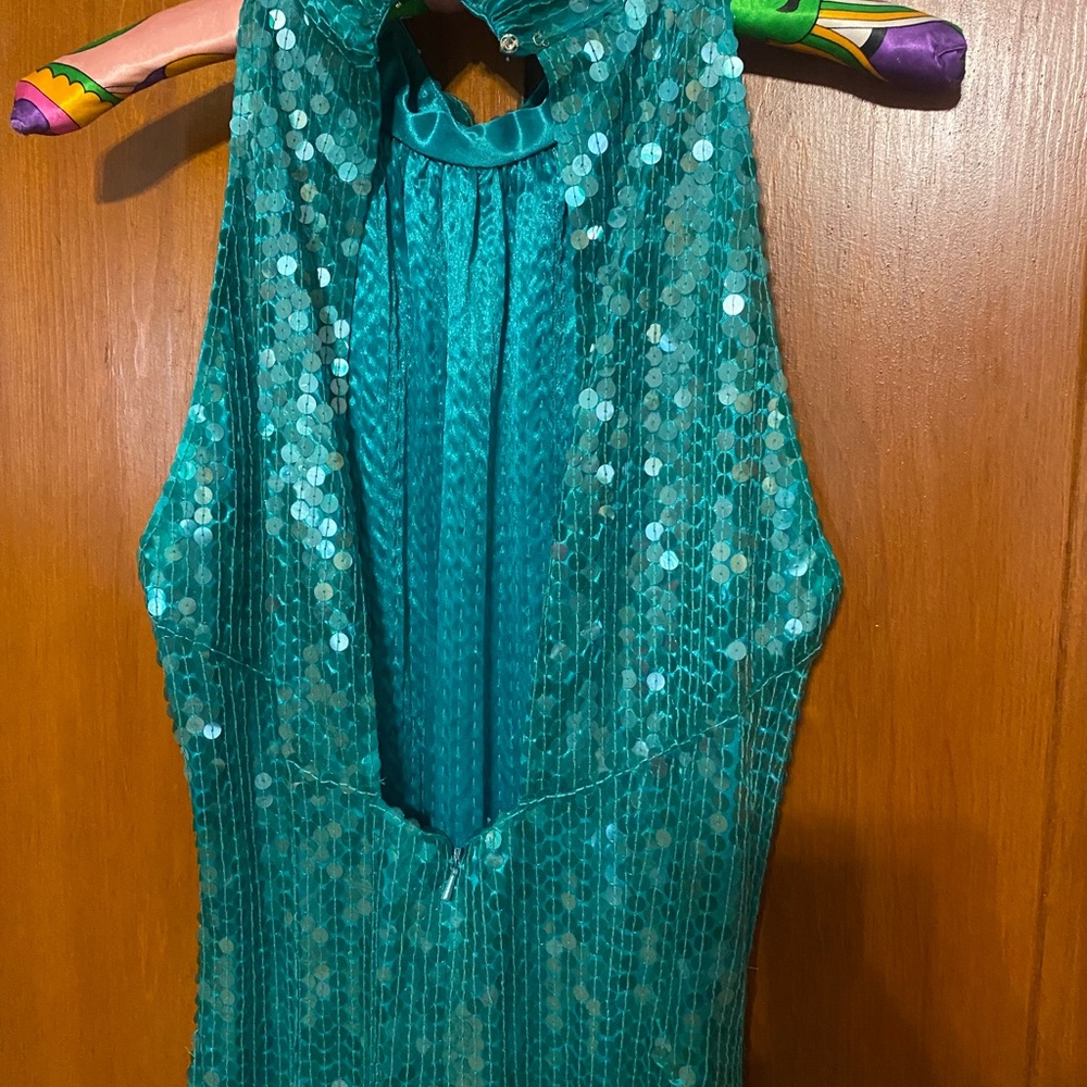 Turquoise sequin prom dress
